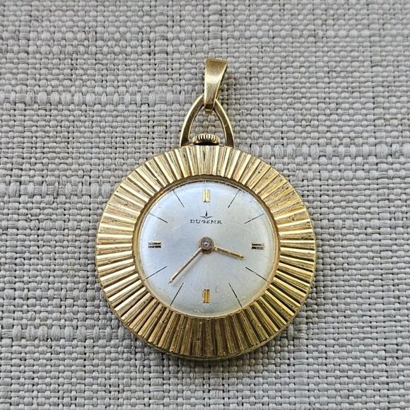 Dugena Pocket Watch Gold Tone Quartz Analog Hand Winding Watch Pendant